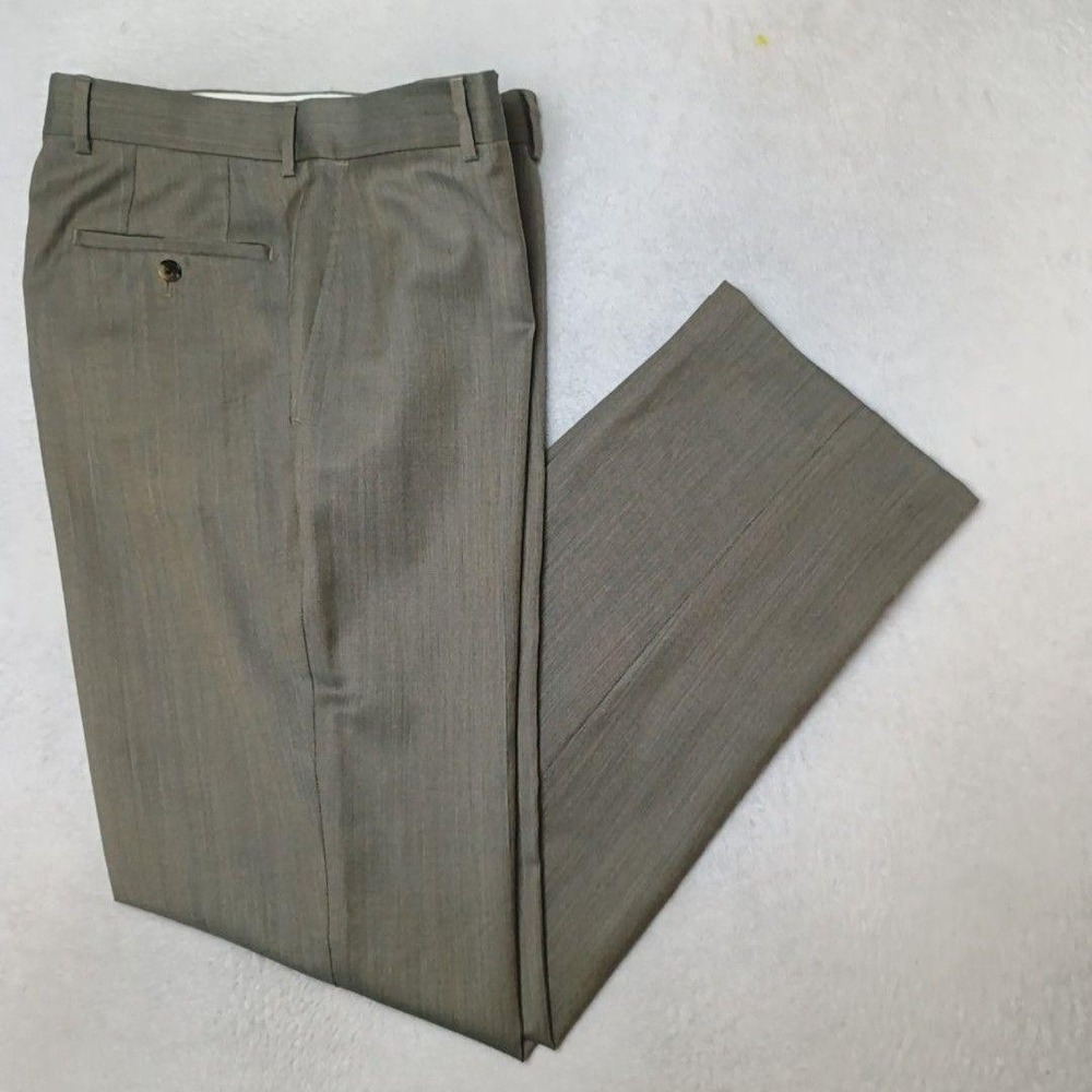 Hugo Boss Pants Men 34x33 Gray Wool Dress Straight Flat Front James Brown Suit
